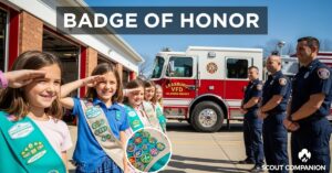 Read more about the article Local girl scouts earn badges, show respect to Leasburg VFD